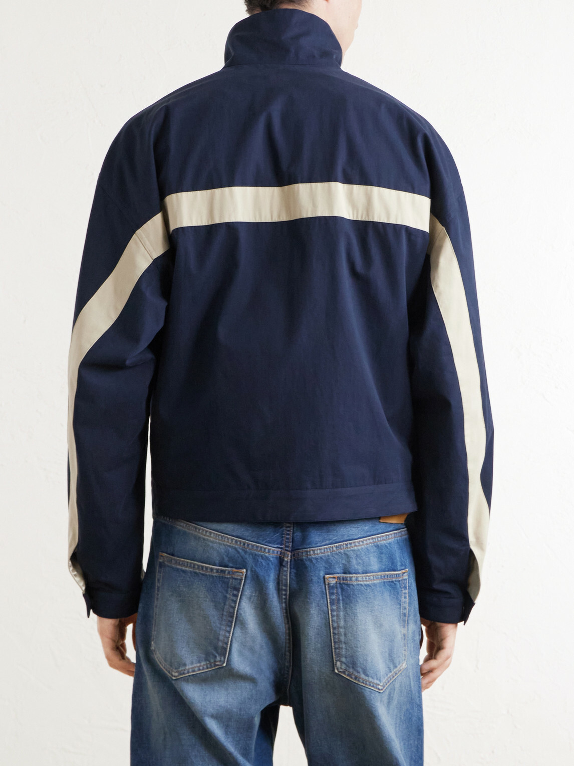 SAINT LAURENT - Panelled Logo-Embroidered Cassandre-Embellished Cotton Jacket - Blue
