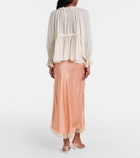 Poupette St Barth Lace-trimmed satin midi skirt