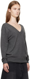 We11done Gray Deep V-Neck Sweater