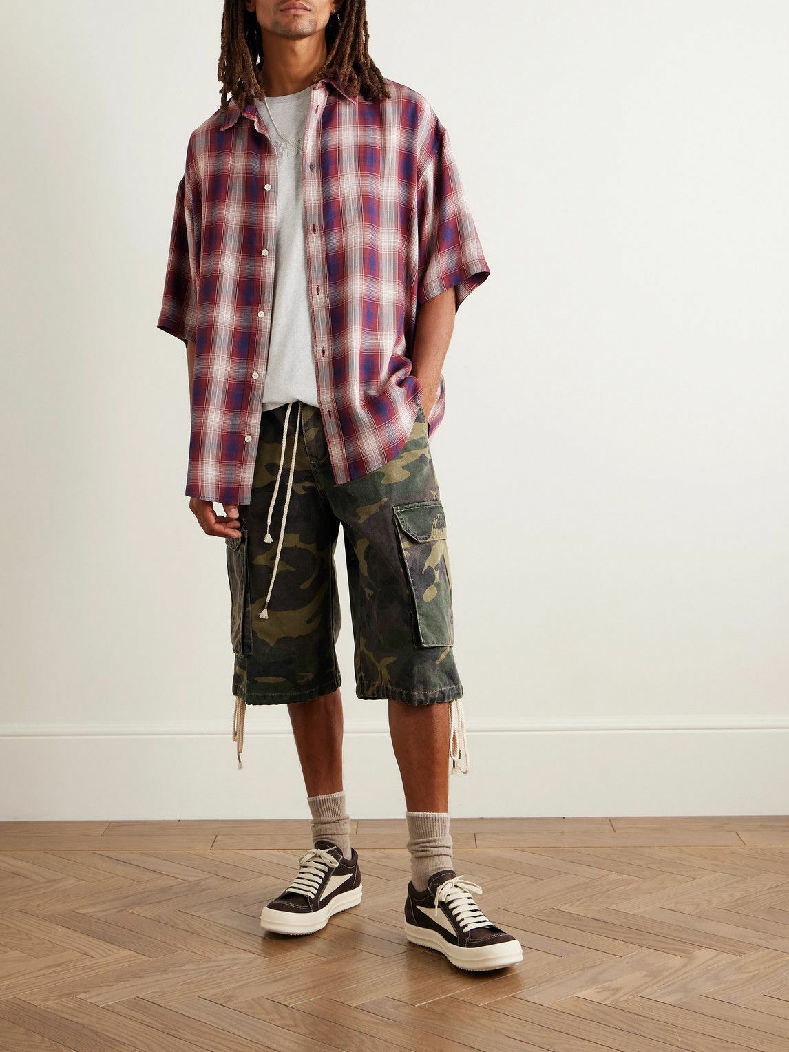 Satoshi Nakamoto - Straight-Leg Camouflage-Print Cotton-Blend Twill Drawstring Shorts - Green