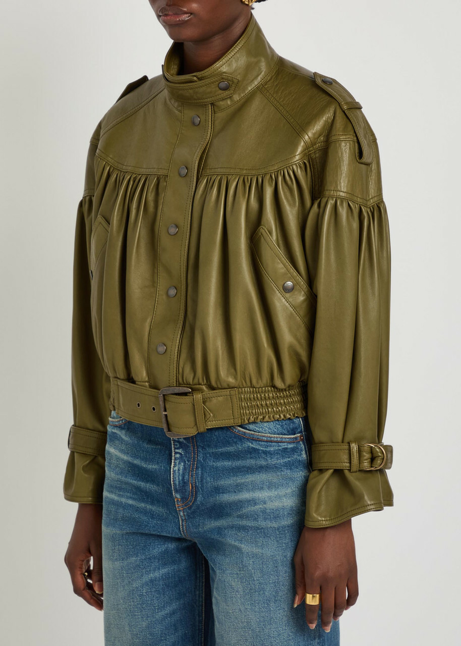 Chloe Cropped Leather Jacket Khaki