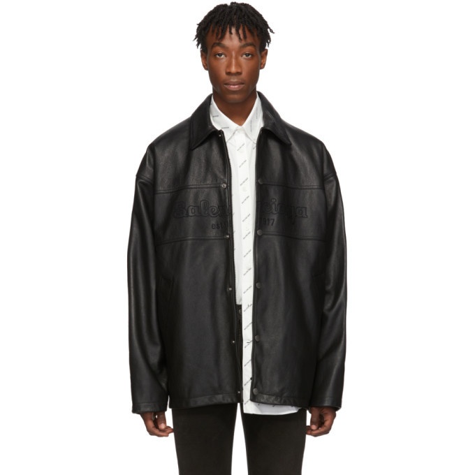 Photo: Balenciaga Black Grainy Leather Snapped Jacket