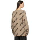 Balenciaga Beige and Black Allover Logo Cardigan