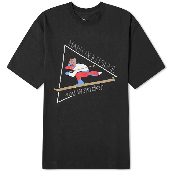 Photo: And Wander Men's x Maison Kitsuné Skiing Fox T-Shirt in Black