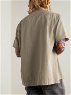 Sacai - Camp-Collar Logo-Embroidered Striped Woven Shirt - Neutrals