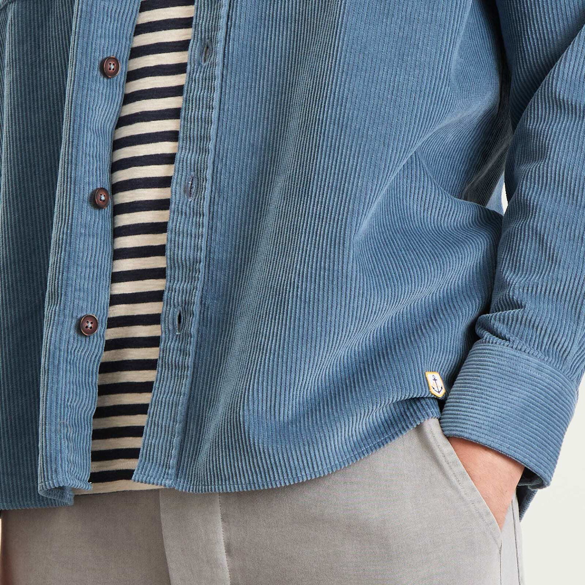 Armor-Lux Men's Corduroy Overshirt in Bluefin