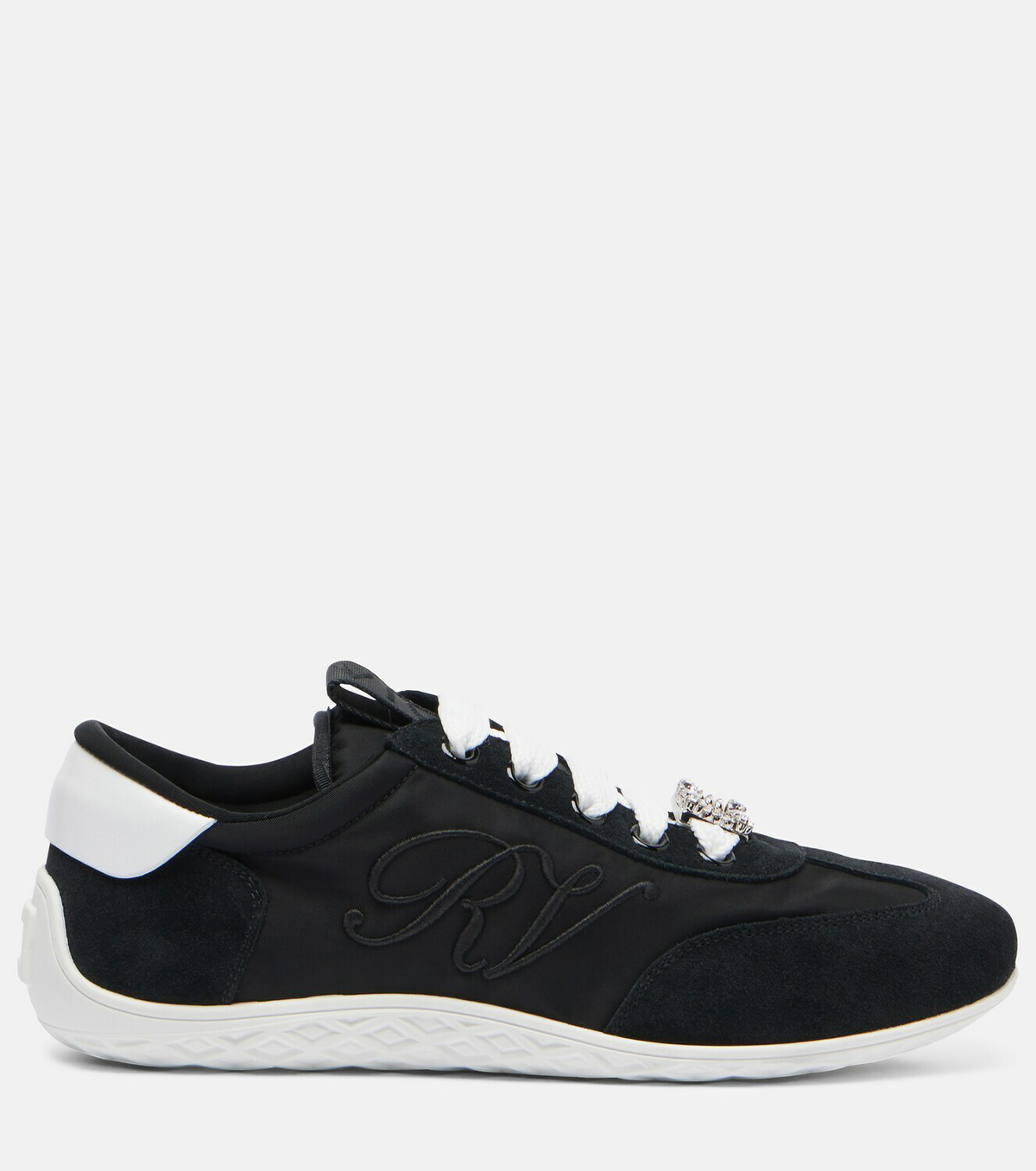 Roger Vivier Viv Low suede-trimmed satin sneakers