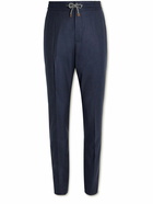 Brunello Cucinelli - Tapered Pleated Virgin Wool-Flannel Drawstring Trousers - Blue