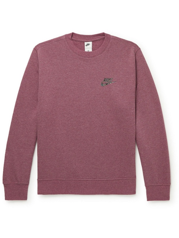 Photo: Nike - Sport Essentials Logo-Appliquéd Cotton-Blend Jersey Sweatshirt - Purple