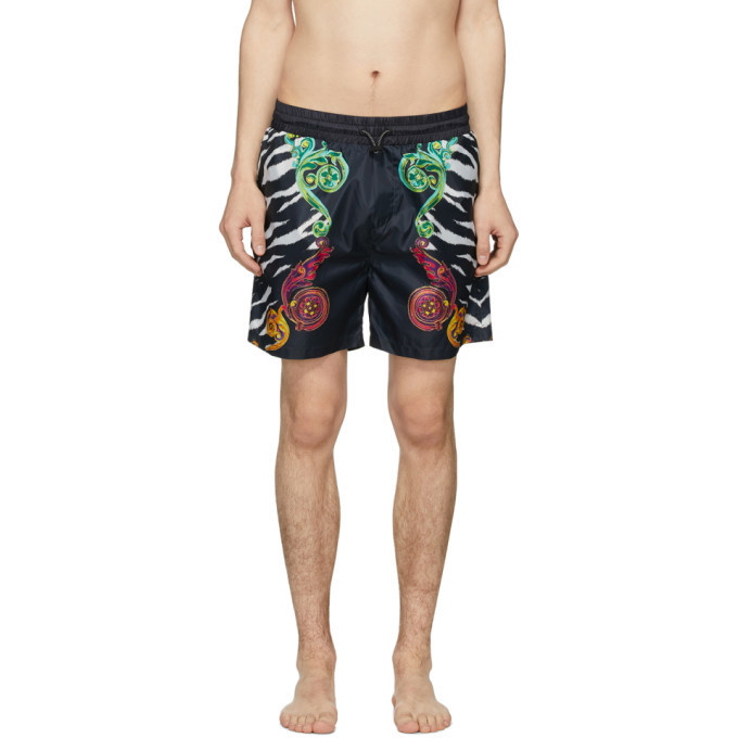 Photo: Versace Jeans Couture Black Baroque Animal Print Shorts