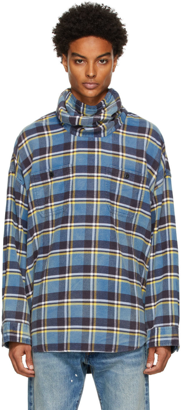 R13 Blue Plaid Maskup Work Shirt R13