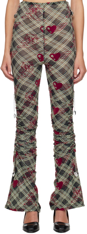 Photo: Chopova Lowena Green Sonicscape Plaid Mesh Leggings