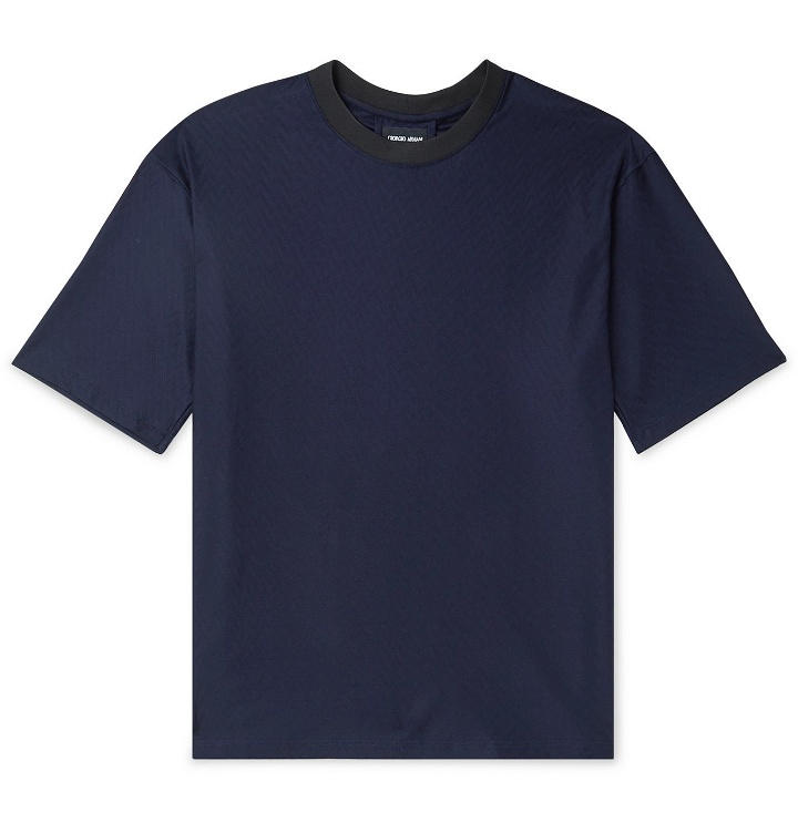 Photo: Giorgio Armani - Herringbone Cotton-Jacquard T-Shirt - Blue