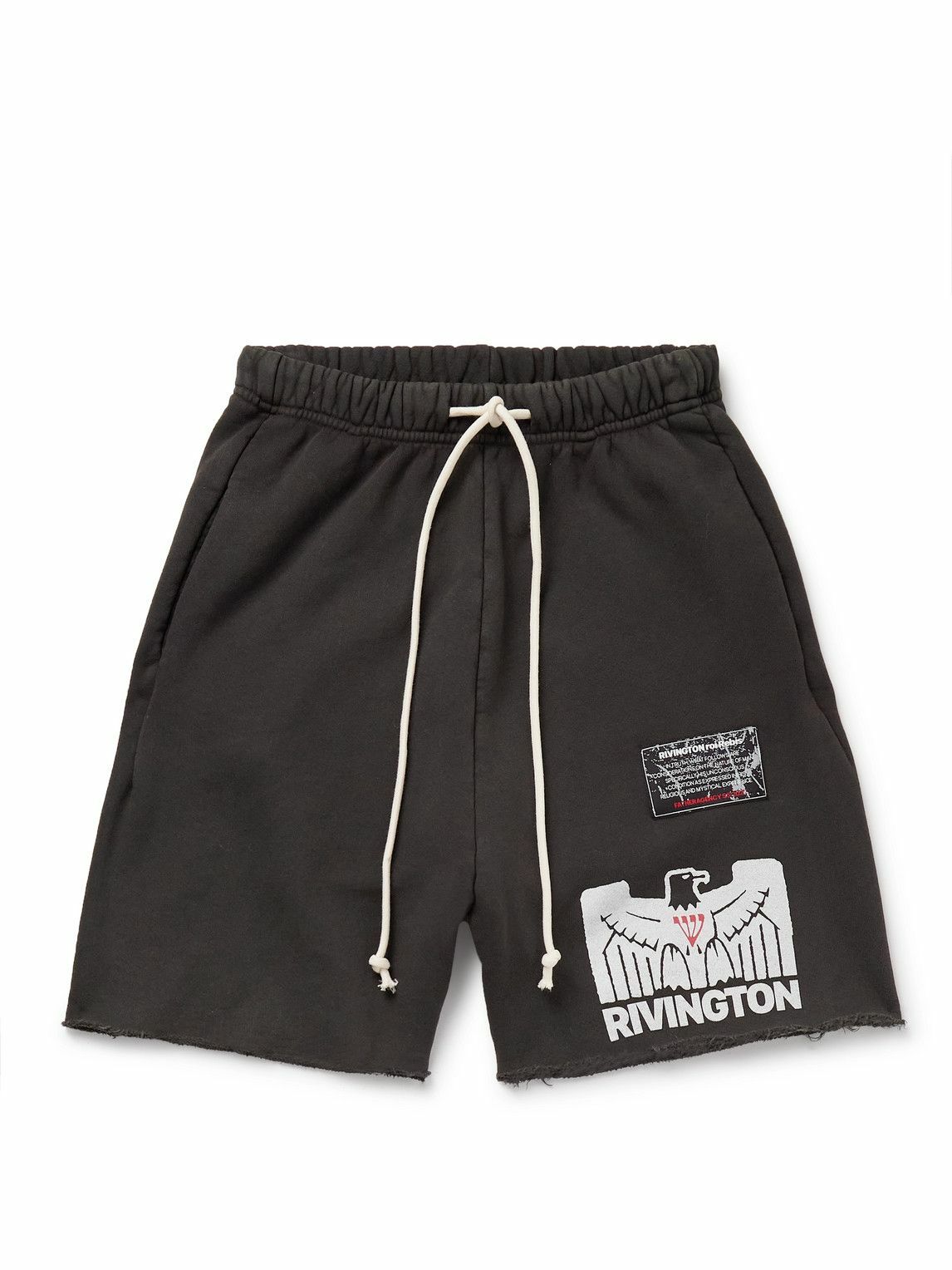 RRR123 - Flag Frayed Logo-Print Cotton-Jersey Shorts - Black