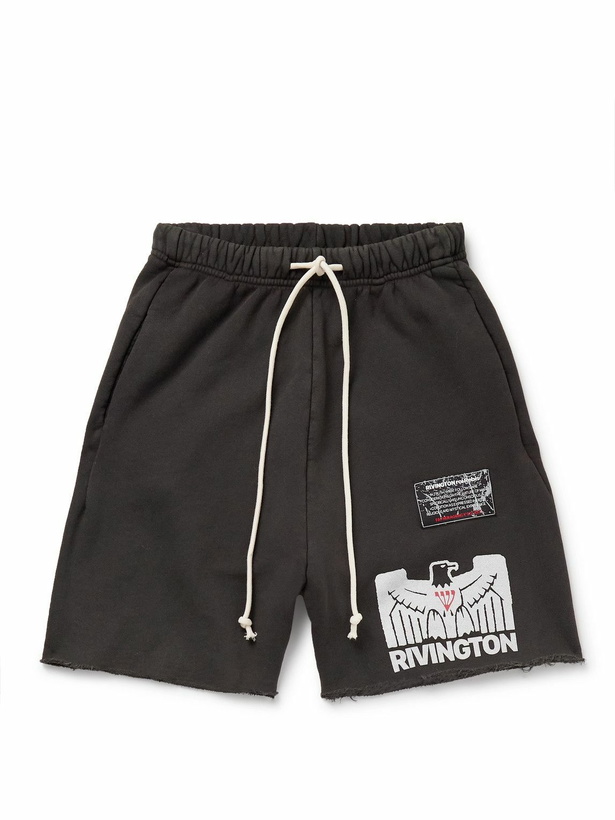 Photo: RRR123 - Flag Frayed Logo-Print Cotton-Jersey Shorts - Black