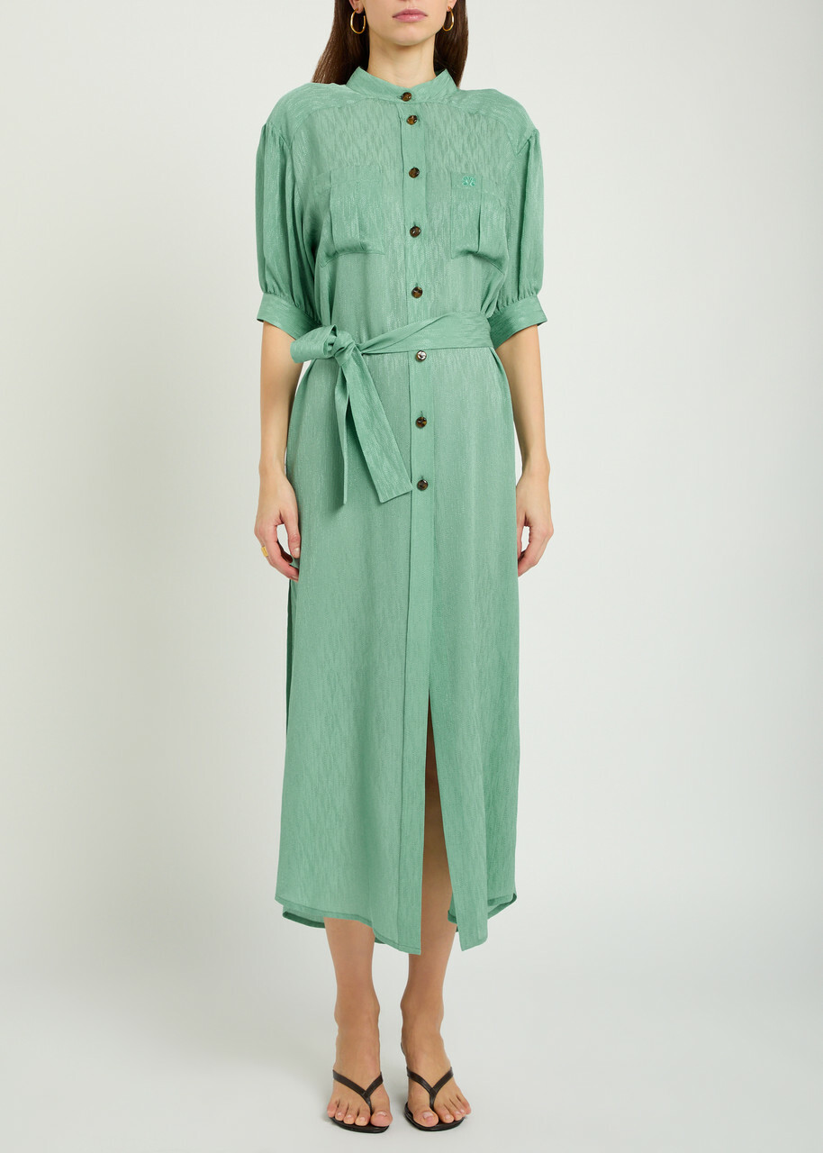 Blaze Milano Belted Silk Midi Dress Teal