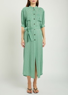 Blaze Milano Belted Silk Midi Dress Teal