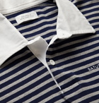 Saturdays NYC - Sanders Twill-Trimmed Logo-Embroidered Striped Cotton Polo Shirt - Blue