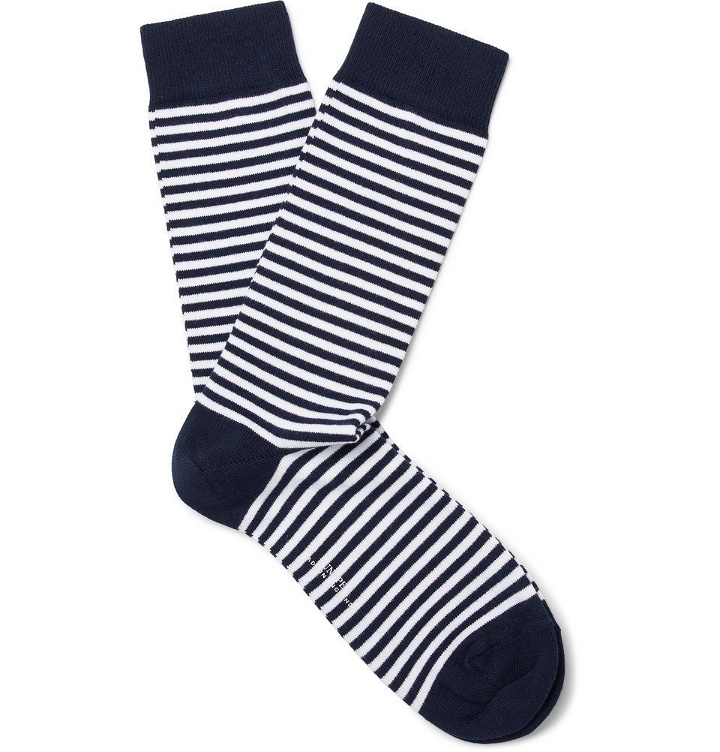 Photo: Sunspel - Striped Stretch Cotton-Blend Socks - Men - Navy
