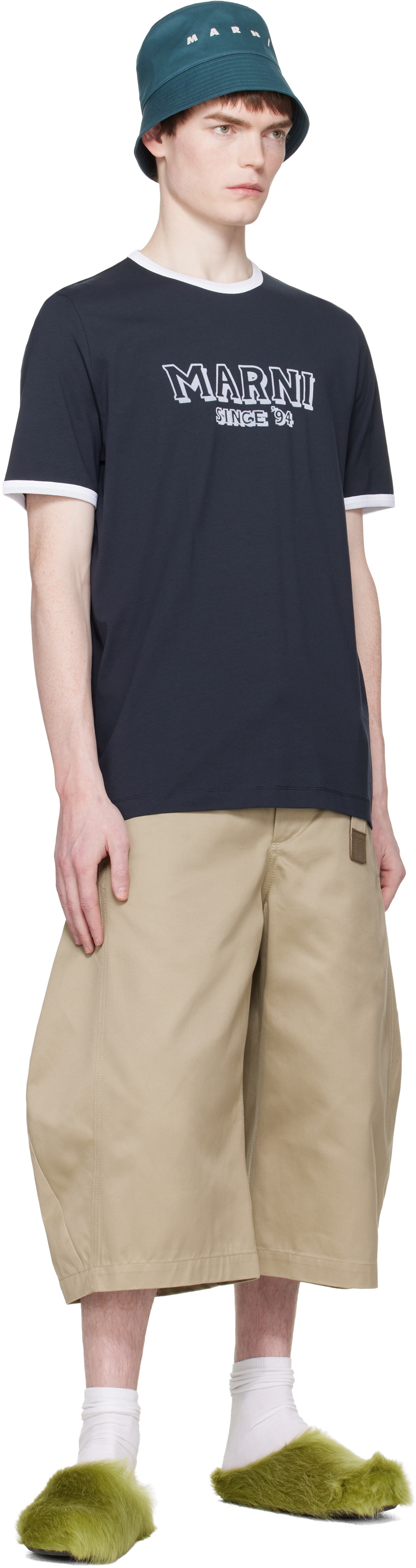 Marni Navy Cotton Contrast Trims T-shirt