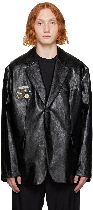 Photo: Song for the Mute Black Square Faux-Leather Blazer