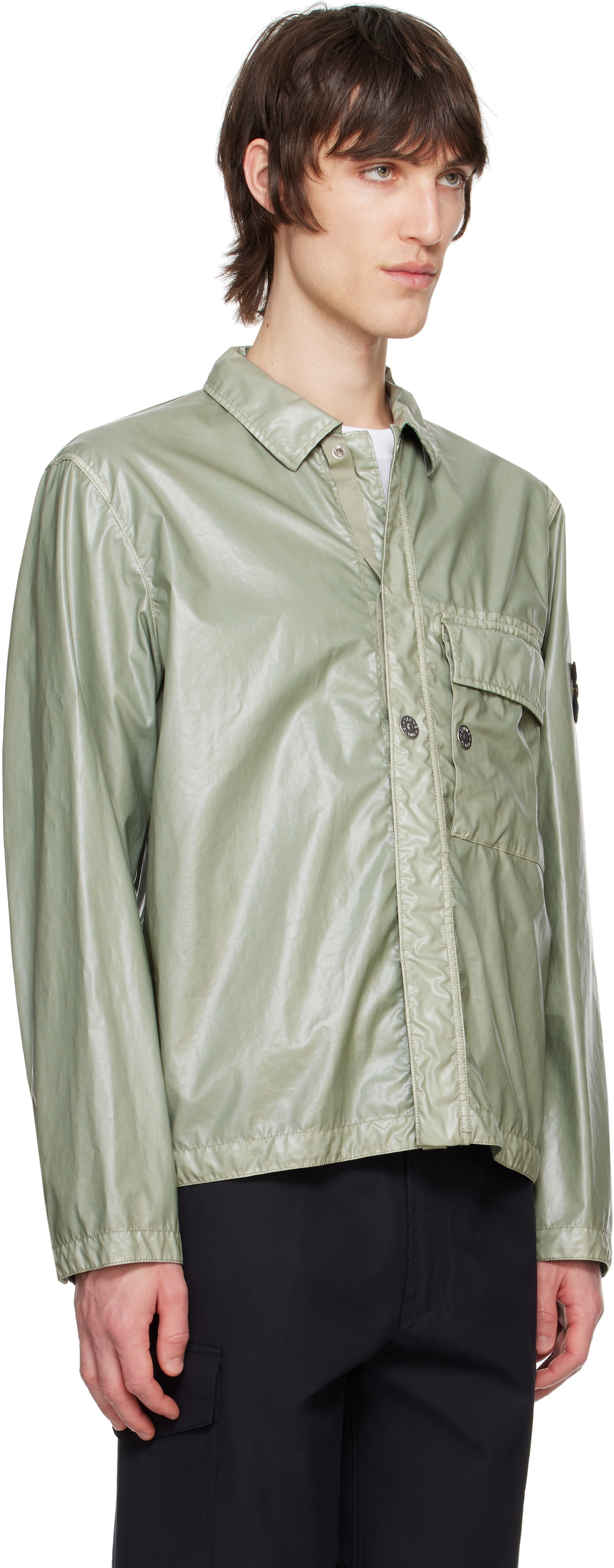 Stone Island Green Mussola Gommata-TC Overshirt Stone Island