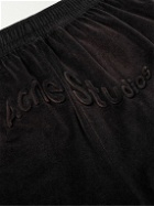 Acne Studios - Fega Wide-Leg Logo-Embossed Cotton-Blend Velour Track Pants - Black