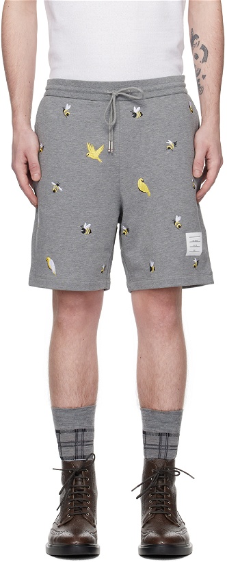 Photo: Thom Browne Gray Embroidered Shorts