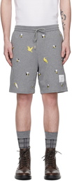 Thom Browne Gray Embroidered Shorts