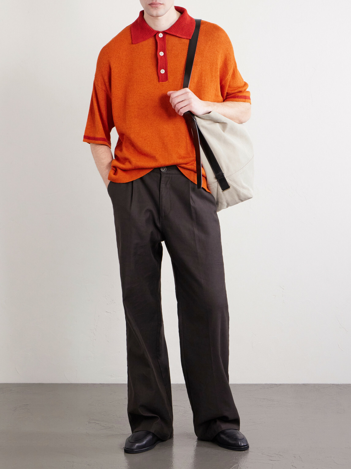 A Kind Of Guise - Open-Knit Organic Cotton and Linen-Blend Polo Shirt - Orange