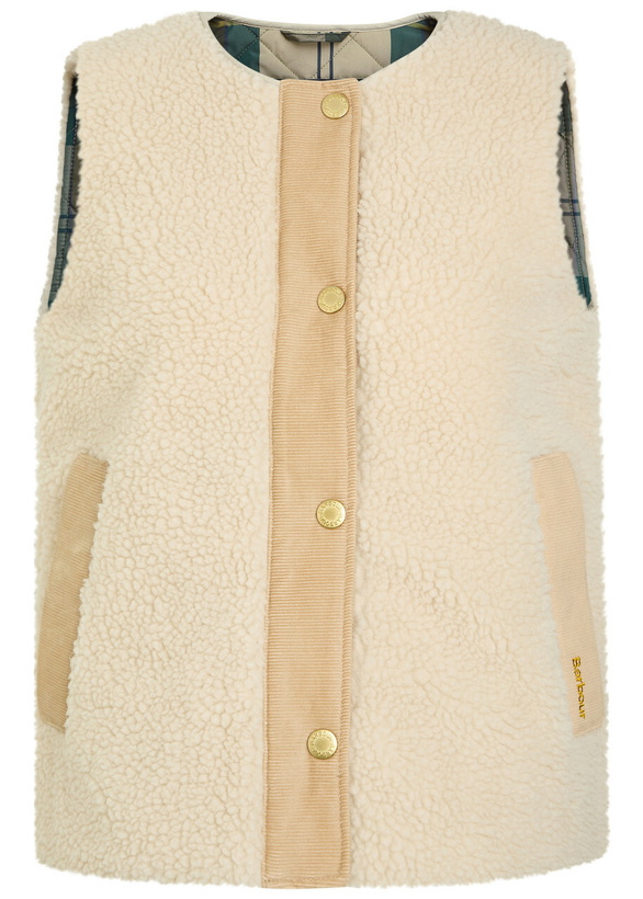 Photo: Barbour Dulsie Corduroy-trim Fleece Gilet Ecru