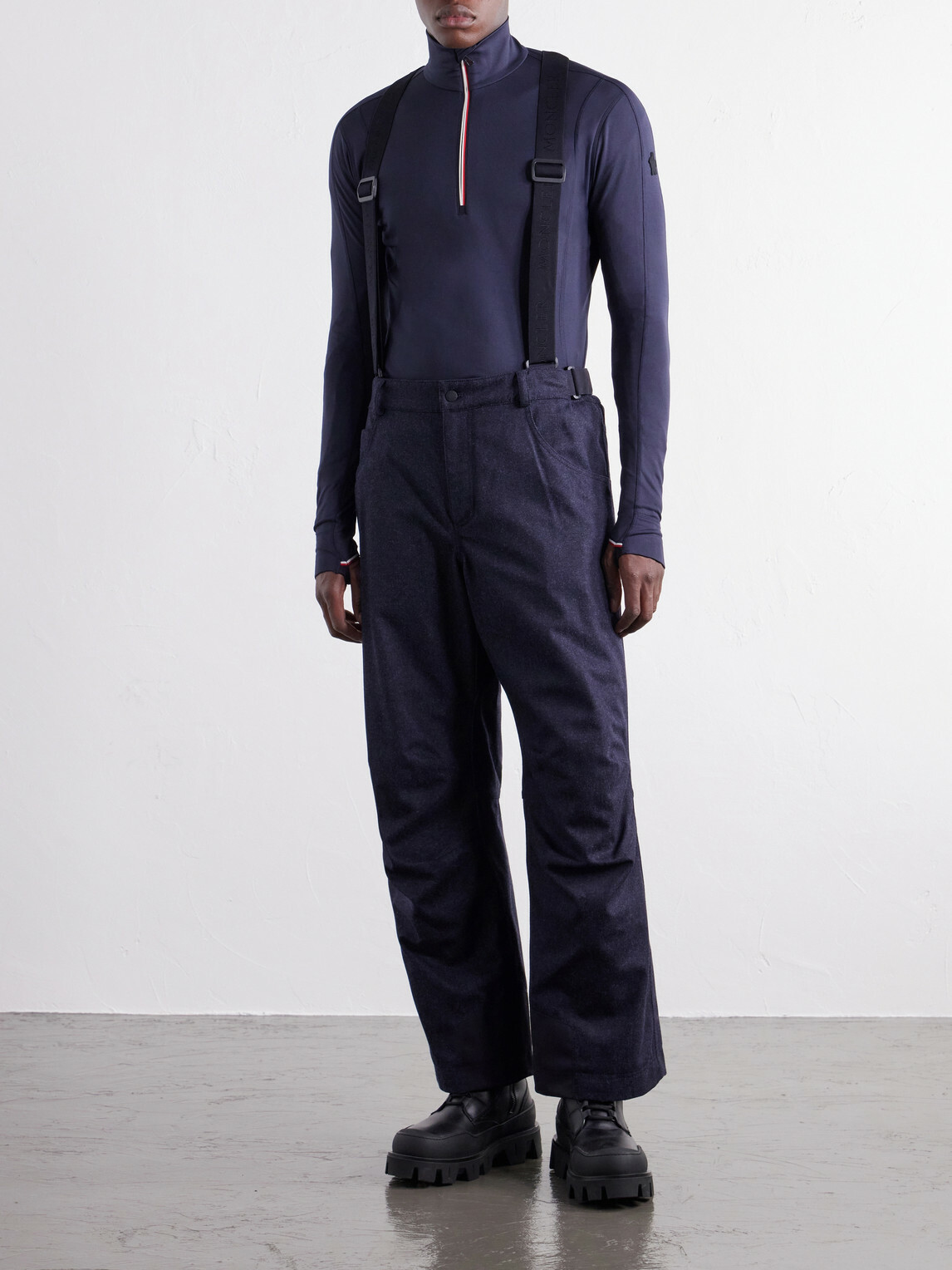 Moncler Grenoble - Straight-Leg Padded Webbing-Trimmed Virgin Wool-Denim Ski Salopettes - Blue