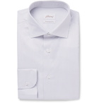 Brioni - Light-Grey Slim-Fit Cutaway-Collar Striped Cotton-Poplin Shirt - Men - Light gray