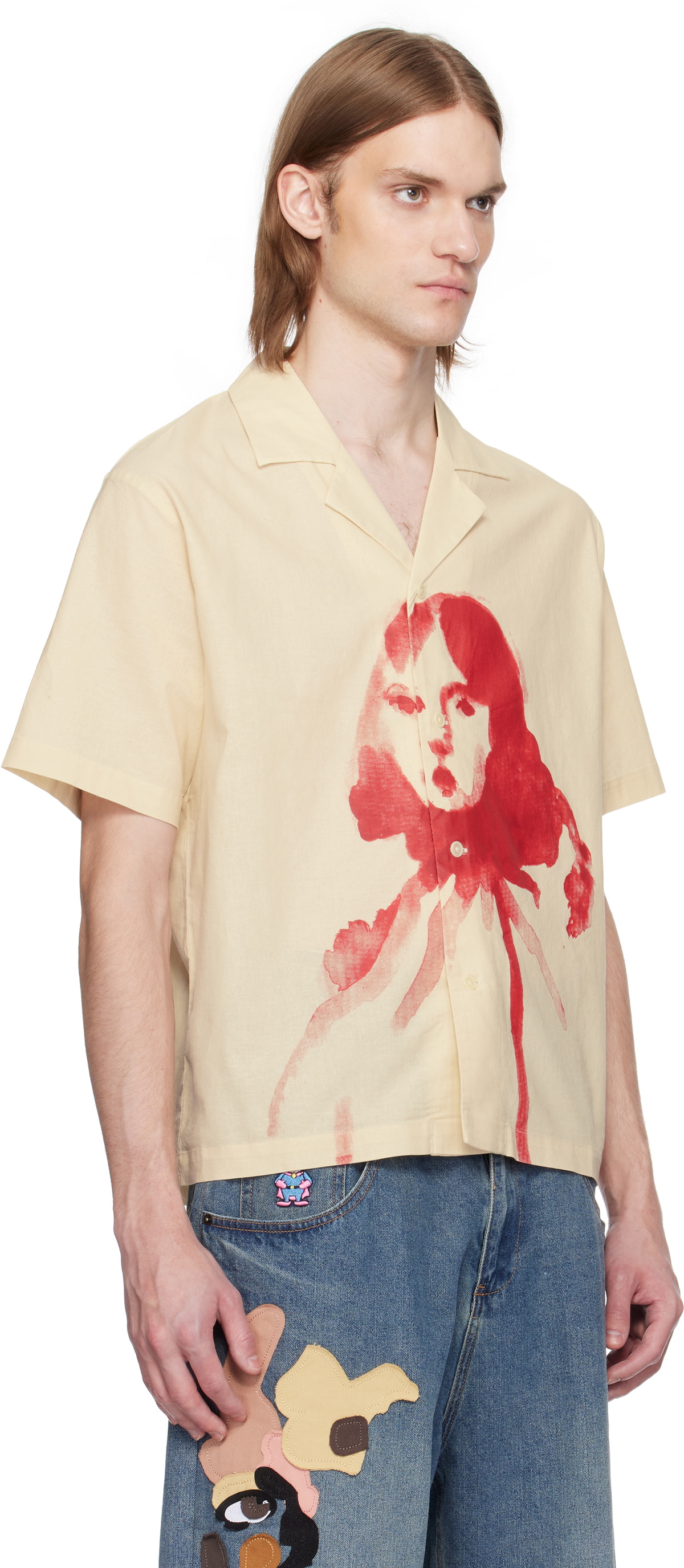 KidSuper Beige Painted Circus Girl Camp Shirt