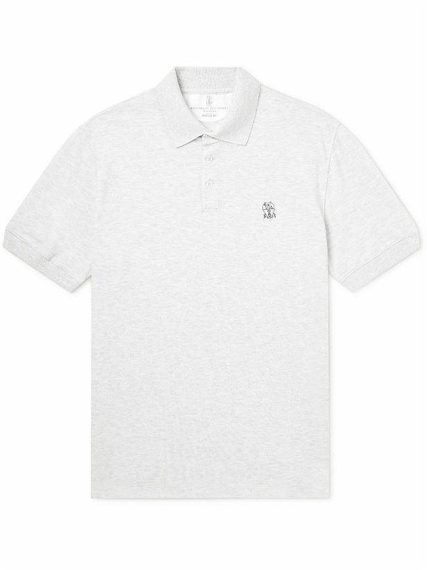 Photo: Brunello Cucinelli - Logo-Embroidered Cotton-Piqué Polo Shirt - White