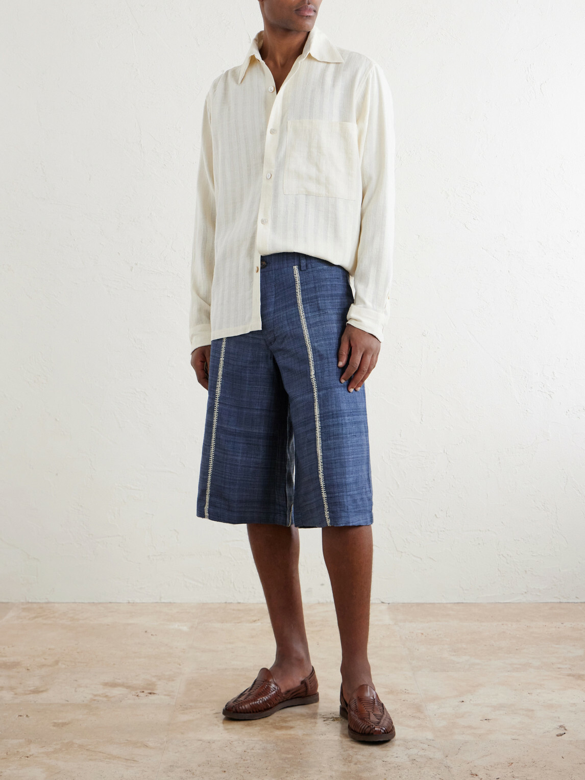 Kartik Research - Rabari Straight-Leg Embroidered Silk Shorts - Blue