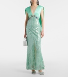 Là Fuori Sequined caped open-back gown