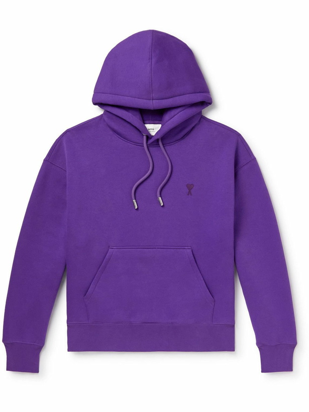 Photo: AMI PARIS - Logo-Embroidered Organic Cotton-Jersey Hoodie - Purple