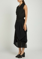 Maison Margiela Gathered Silk Midi Wrap Dress Black