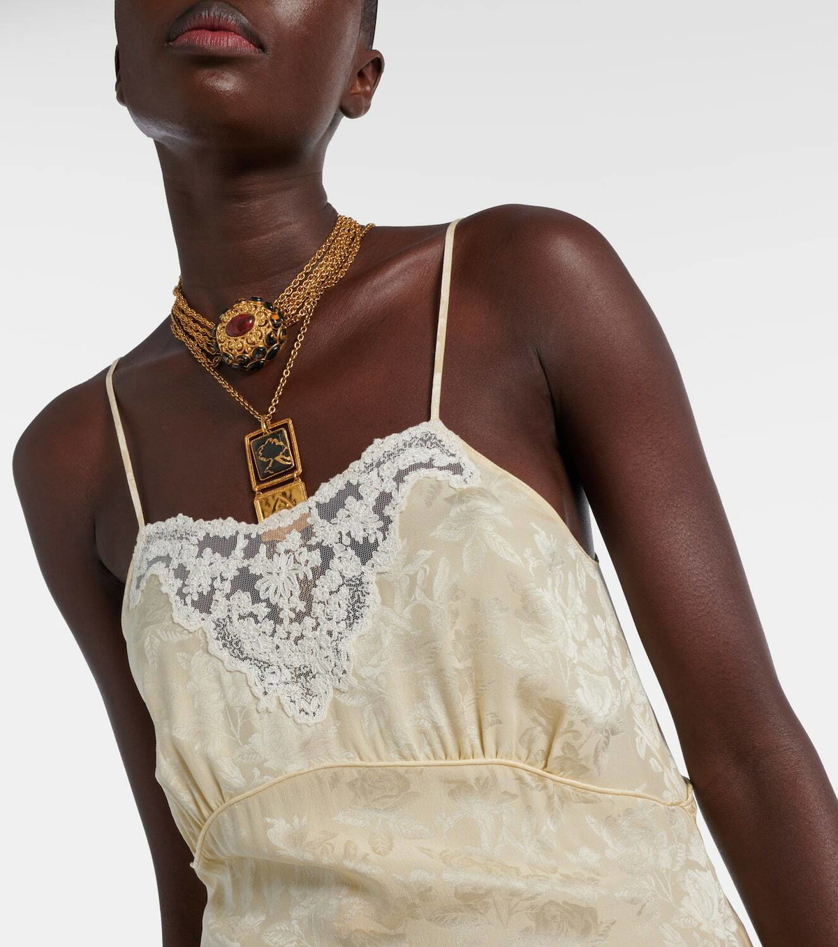 Chloé Jacquard lace-trimmed silk midi dress