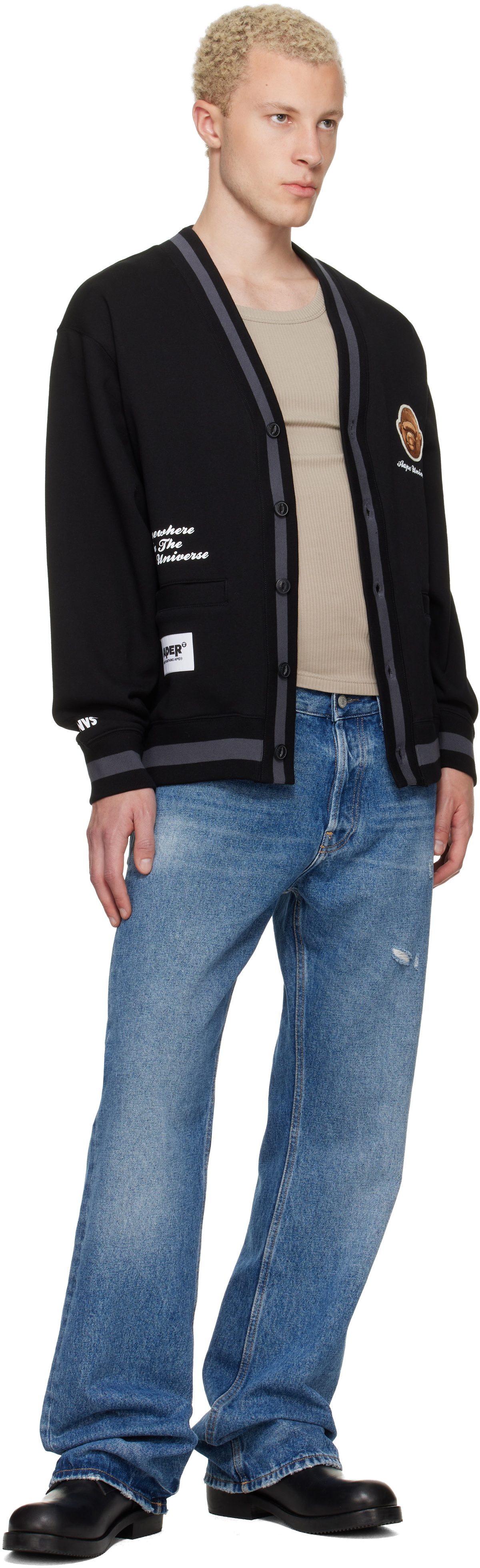 AAPE by A Bathing Ape Black 'AAPER' Button Down Cardigan
