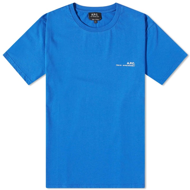 Photo: A.P.C. Men's Item Logo T-Shirt in Royal Blue