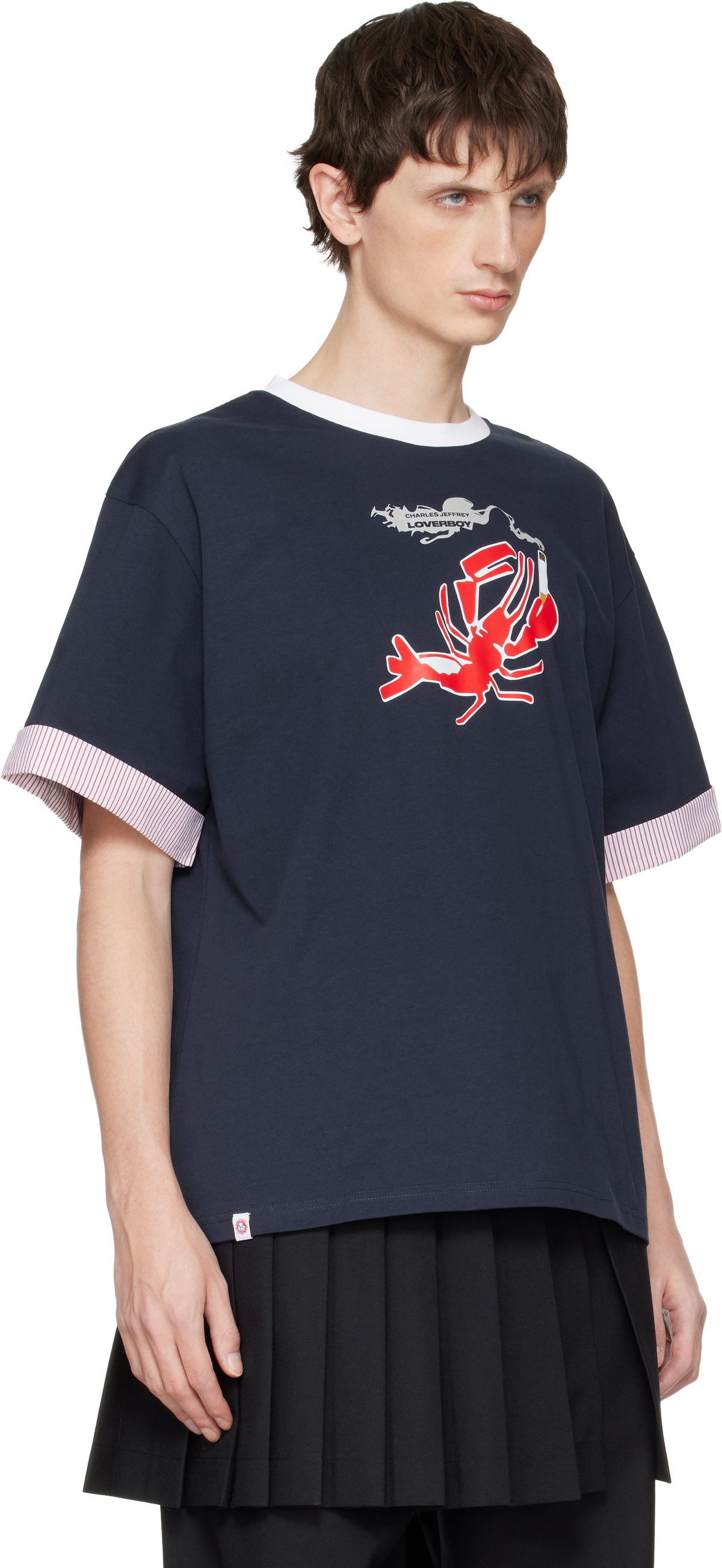 Charles Jeffrey LOVERBOY Navy Turn Up T-shirt