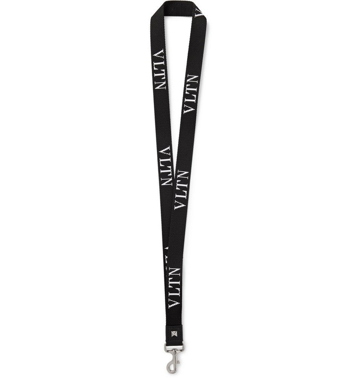 Photo: Valentino - Valentino Garavani Leather-Trimmed Logo-Jacquard Webbing Lanyard - Men - Black