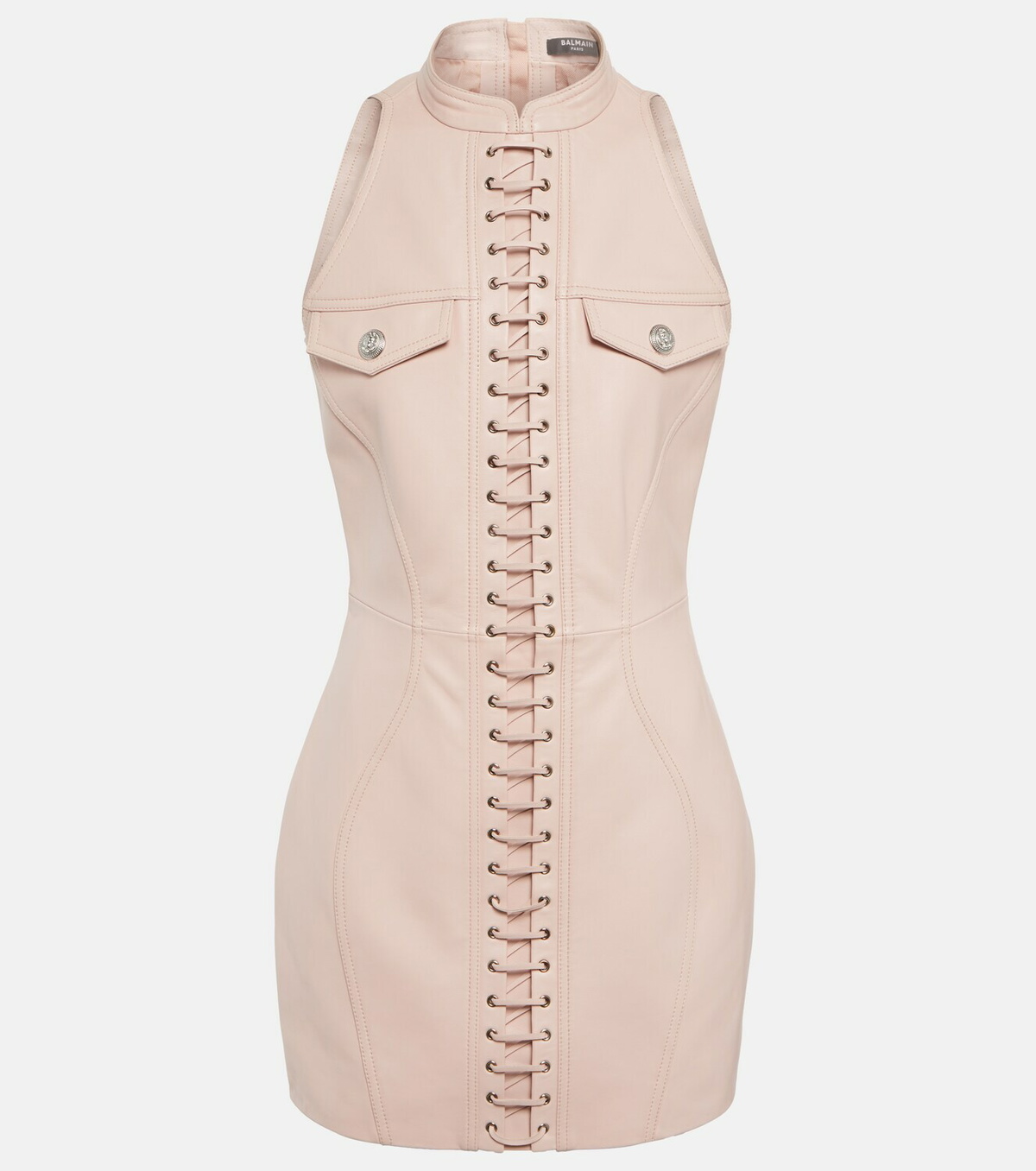 Balmain - Lace-up leather minidress Balmain