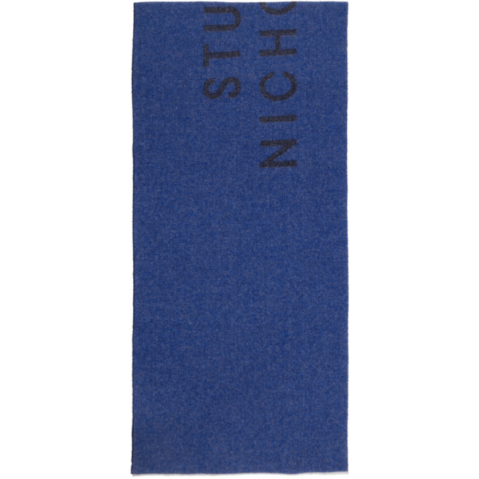Studio Nicholson Blue and Navy Wool Logo Scarf Studio Nicholson