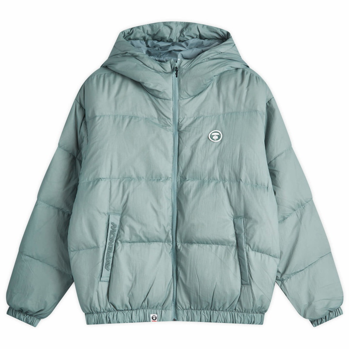 Photo: Men's AAPE Now Camo Badge Hooded Down Jacket in Green