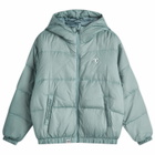 Men's AAPE Now Camo Badge Hooded Down Jacket in Green