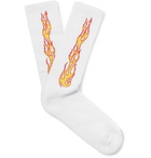 Palm Angels - Flames Stretch Cotton-Blend Socks - Men - White