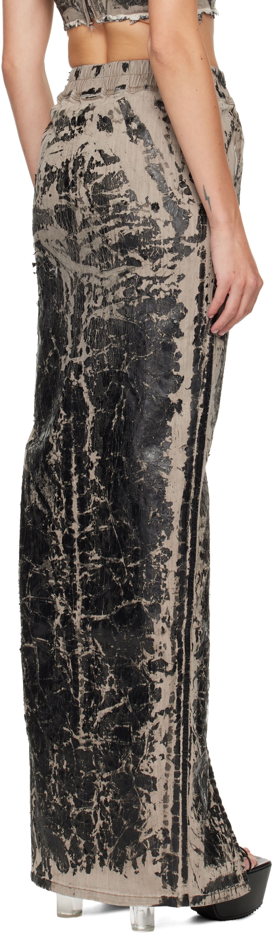 Rick Owens DRKSHDW Black & Gray Concordians Phleg Pillar Denim Maxi Skirt